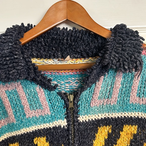 Hand knit Zip Up MultiColor Sweater - Picture 5 of 15